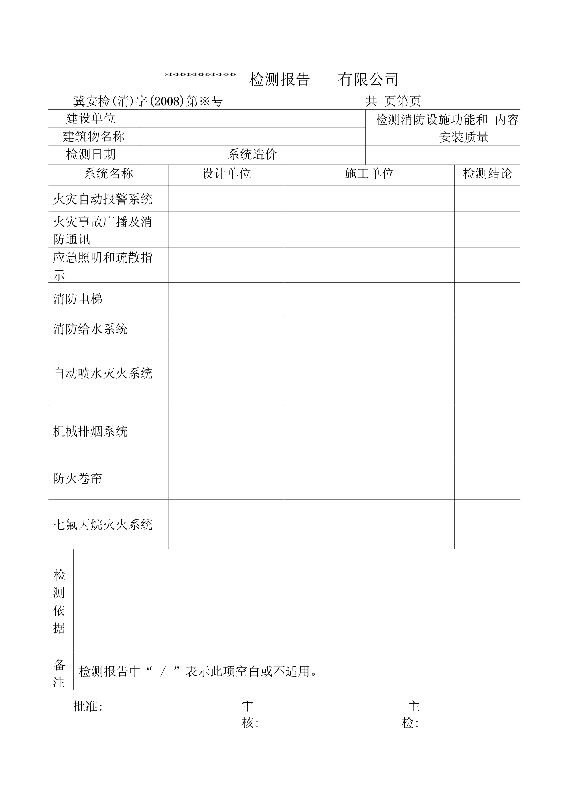 火災(zāi)消防檢測(cè)全表格模板